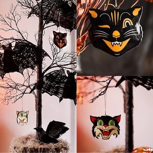Pair Of Anthropologie Enamelware Spooky Halloween Black Cat Ornament NWT